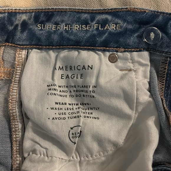 American Eagle Outfitters Women's Distressed Blue Flare Jeans - Picture 3 of 4